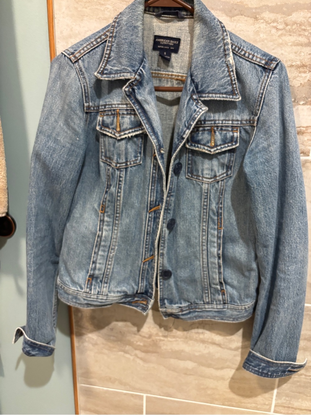 American Eagle Outfitters Light Blue Denim Trucker Jacket